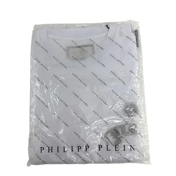 Philipp Plein Men's White Banner Embroidery Double Sleeve T-Shirt Size XXL